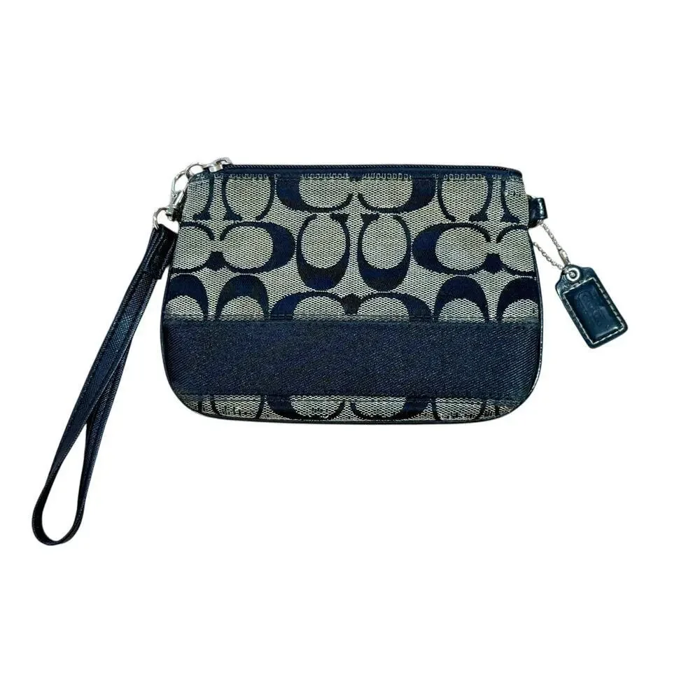 Vintage Y2K COACH Signature Logo Canvas Leather Mini Wristlet Wallet Clutch